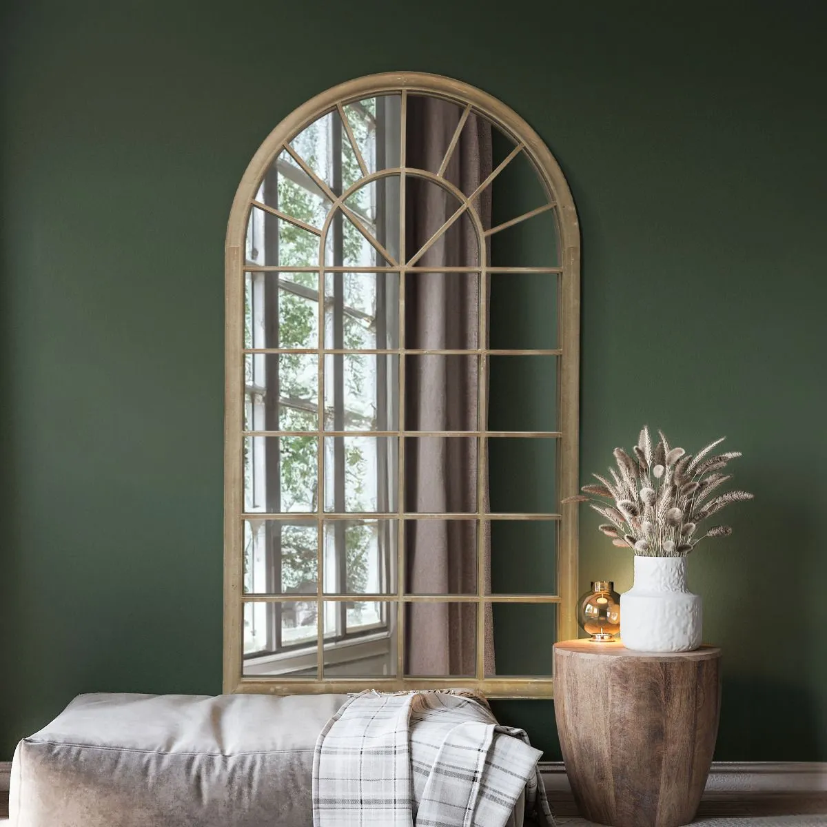 MirrorOutlet Large Country Arch Wall Mirror 71" x 40" (180x103cm) Sand Colour in Cream 5