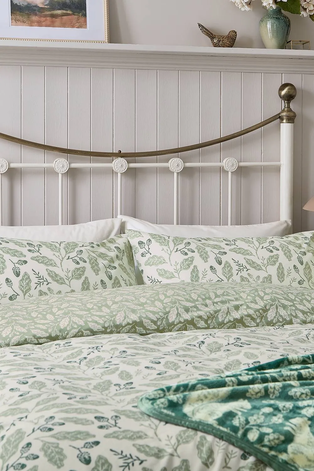 Helena Springfield 'Acorns' Cotton Duvet Cover Set in Light Green 2