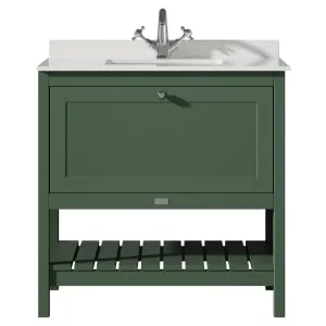 Bayswater Hartleigh Hunter Green Traditional Freestanding Vanity Unit & 1 Tap Hole White Marble Top Basin - 800mm