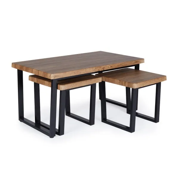 Freddie Nest Coffee Tables, Rustic Wood Effect 4