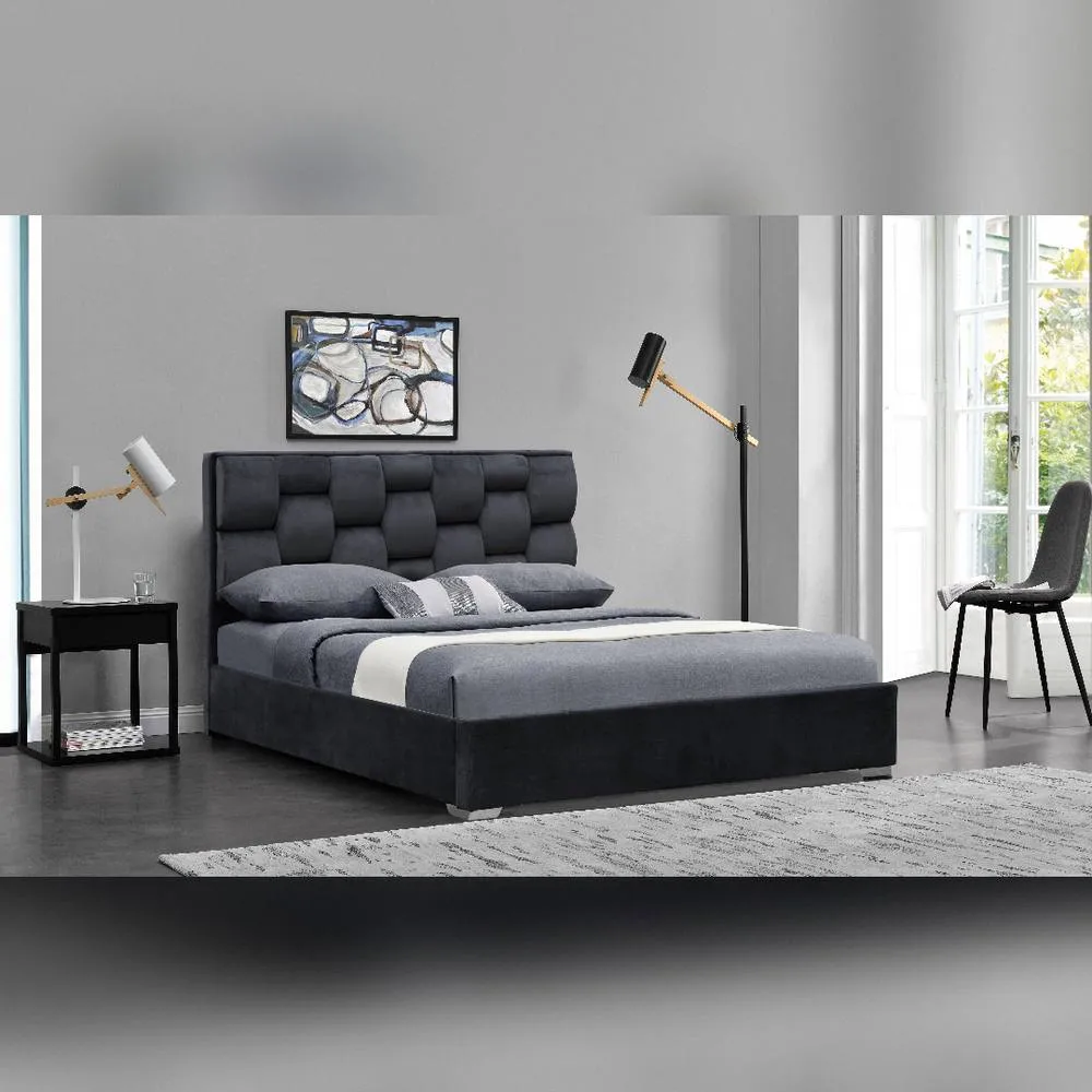 Comfy Living Ltd Plush Velvet Upholstered Bedframe in Grey 1