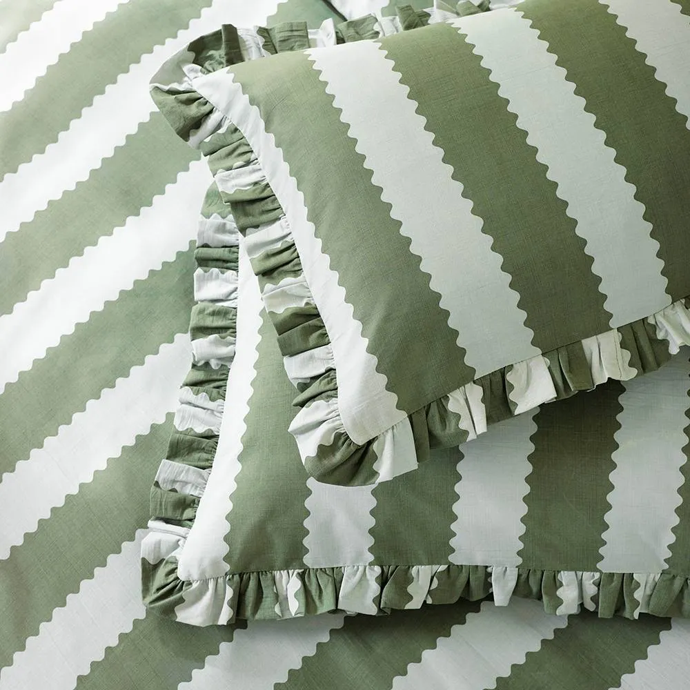 Wylder Birdie Stripe Ruffle Pillowcase Pair in Burgundy 2