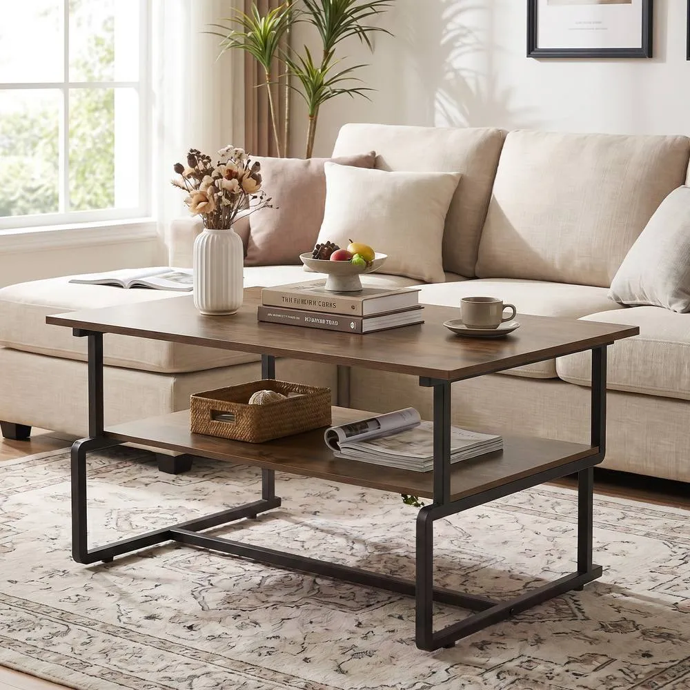 Costway 2-Tier Modern Rustic Accent Table in Brown 2