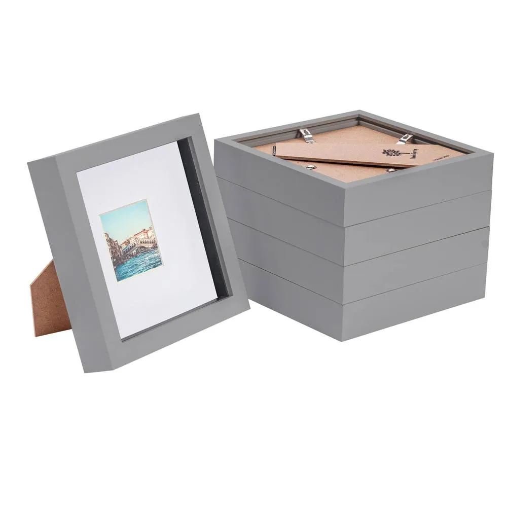 Nicola Spring 3D Box Photo Frames with 2" x 2" Mounts - 6" x 6" - Grey - Pack of 5 in White 1