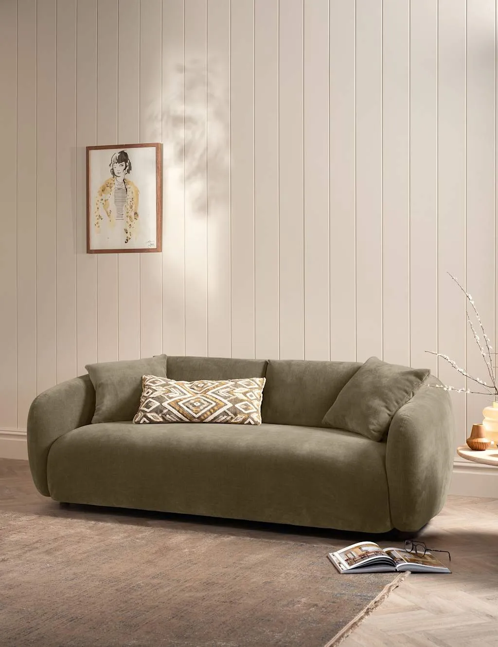 BARKER AND STONEHOUSE Cocoon Chenille 3 Seater Curved Sofa Light Grey