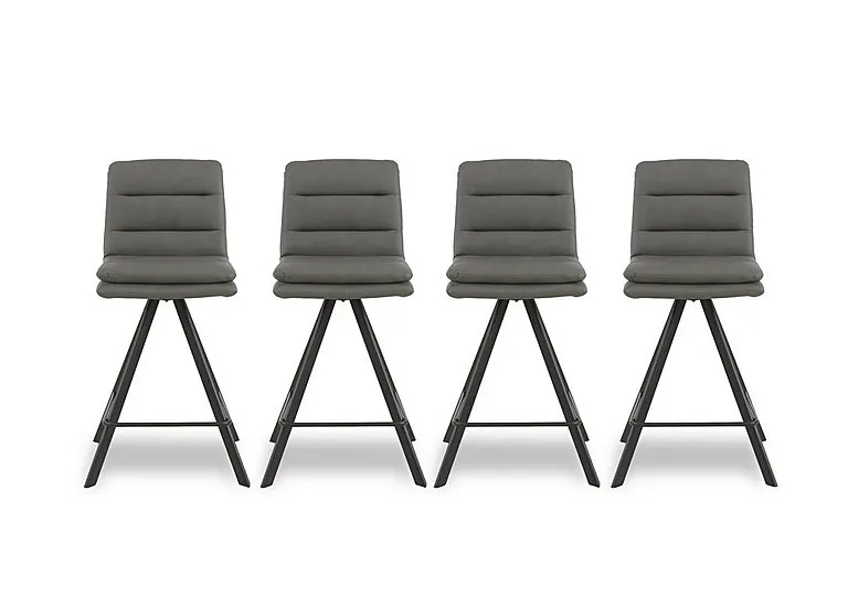 Njord Set of 4 Faux Leather Swivel Bar Stools - Grey
