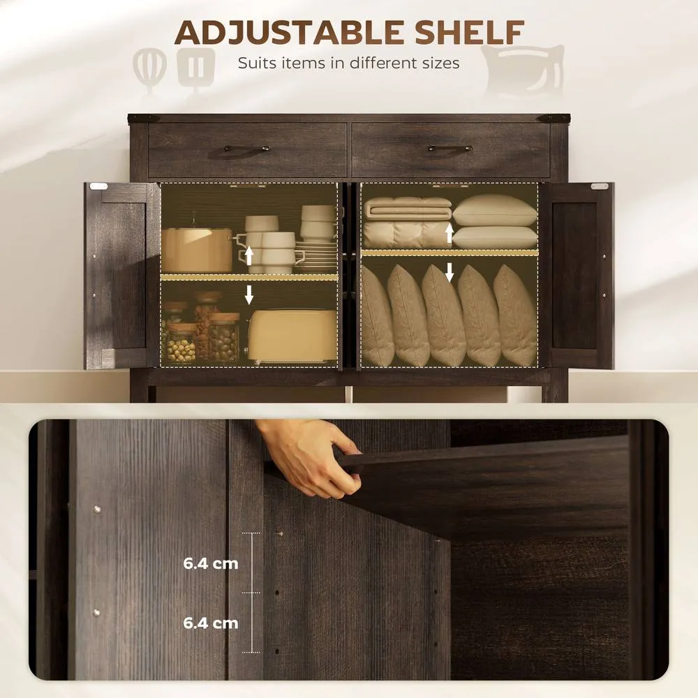 HOMCOM Kitchen Cupboard with 4 Doors, 2 Drawers & 2 Shelves, Dark Brown 5