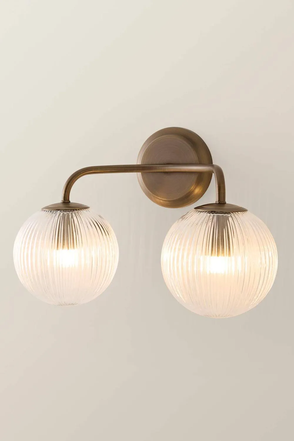 ValueLights Kempton Ribbed Glass Globe Shade 2 Arm Wall Light in Bronze 3