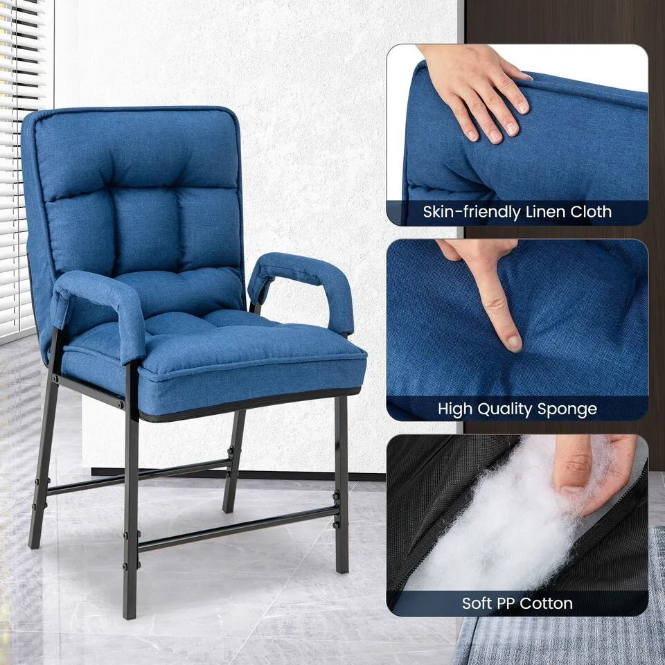 Costway Modern Accent Chair Linen Fabric Upholstered Single Sofa Chair w/Ottoman in Blue 6