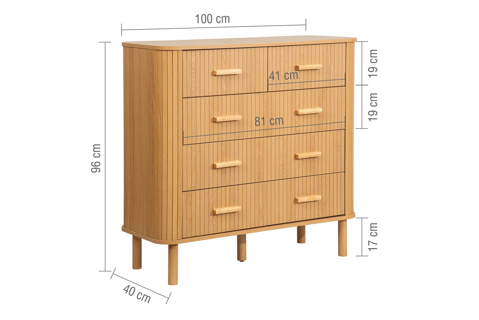 Birlea 5 Oak Brown Drawer Wooden Fluted Chest Axel 6