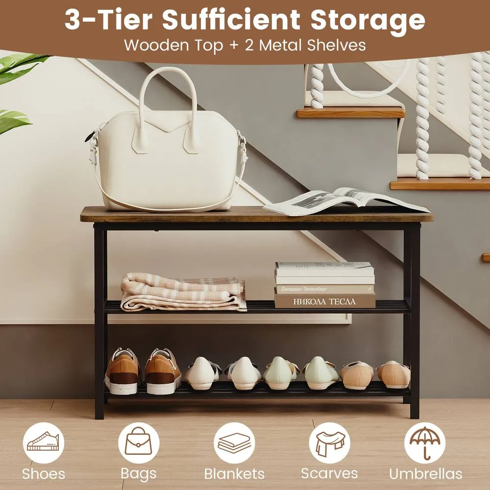 Costway 3-Tier Shoe Rack 80 cm Shoe Storage Bench Freestanding Boot Organizer in Brown 6