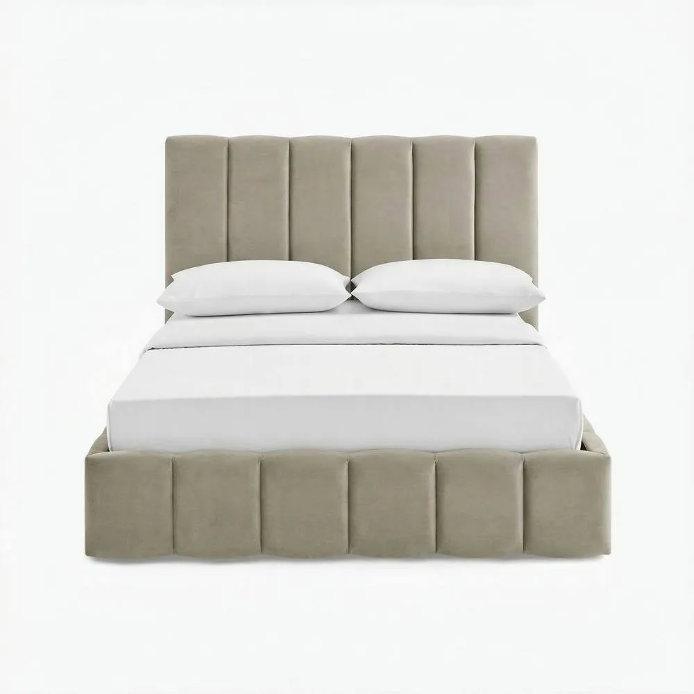 FurnitureboxUK Trifle Taupe Velvet Ottoman Double Bed Frame in Beige 3