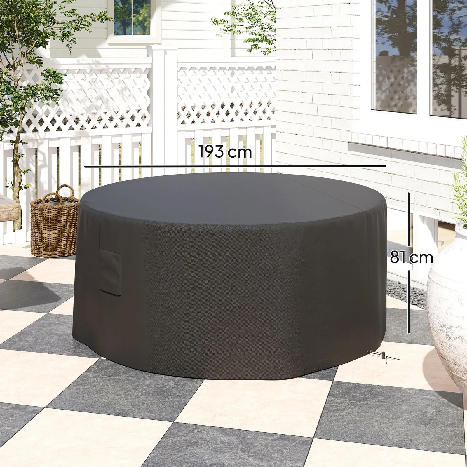 OUTSUNNY Large Outdoor Set Round Cover Garden Furniture Waterproof in Black 3