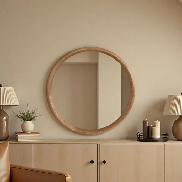 Yearn Solid Oak Round Wall Mirror 2