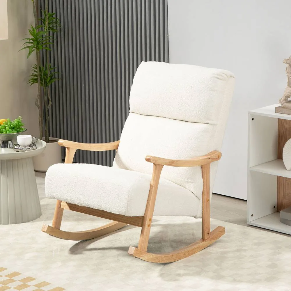 HOMCOM Rocking Chair, Teddy Fleece, High Back, Armrests, Cream White 2