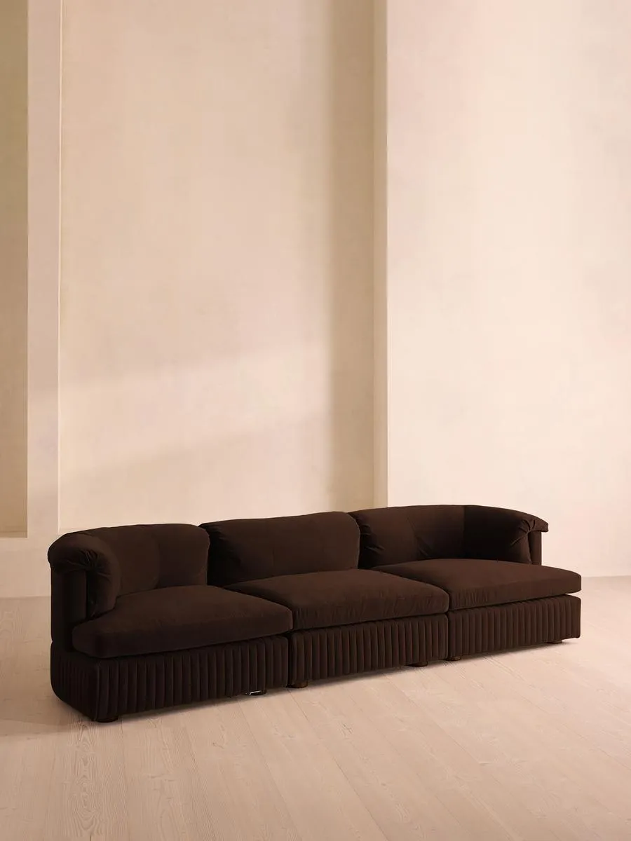 Oona Modular Sofa, Four Seater, Velvet, Chocolate