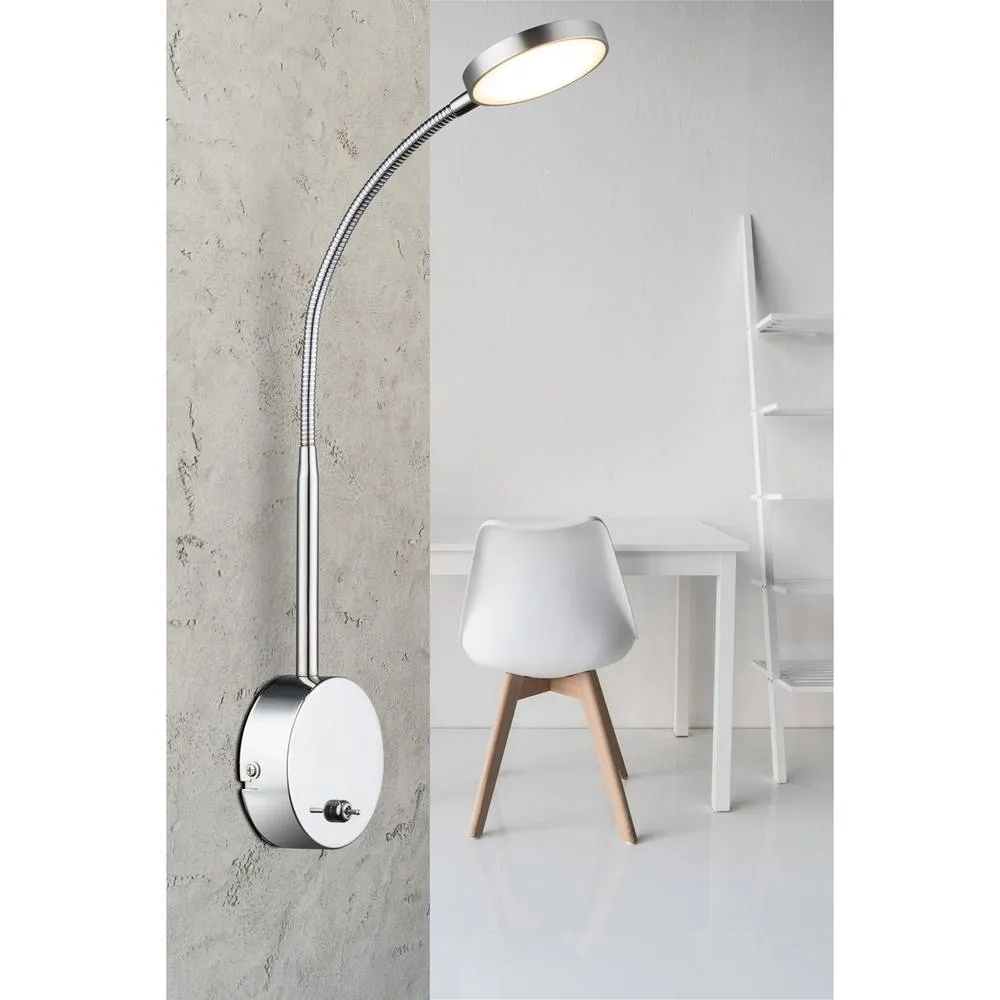 Netlighting Pegasi Reading Wall Light Chrome Satined Glass Shade LED 3000K in Grey 3