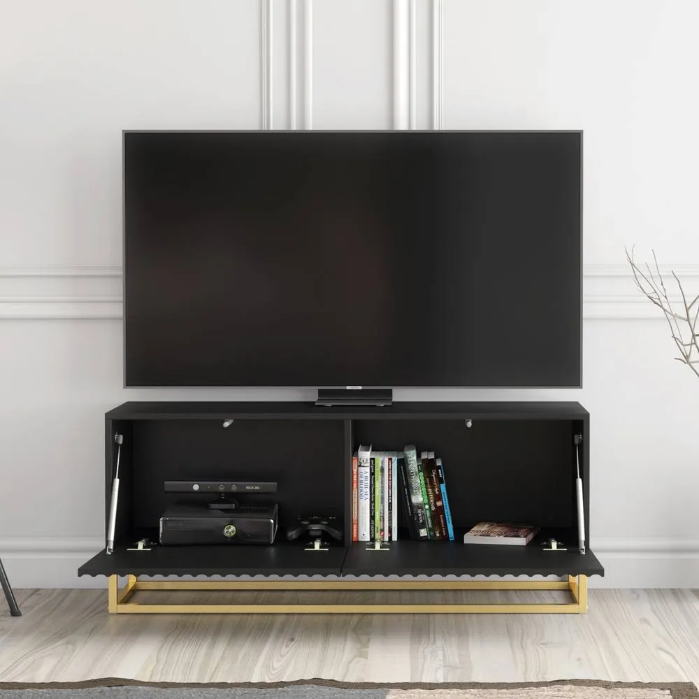 Creative Furniture Ripple TV Unit 100cm - Modern Fluted Design with Push to Open Doors in Black 2