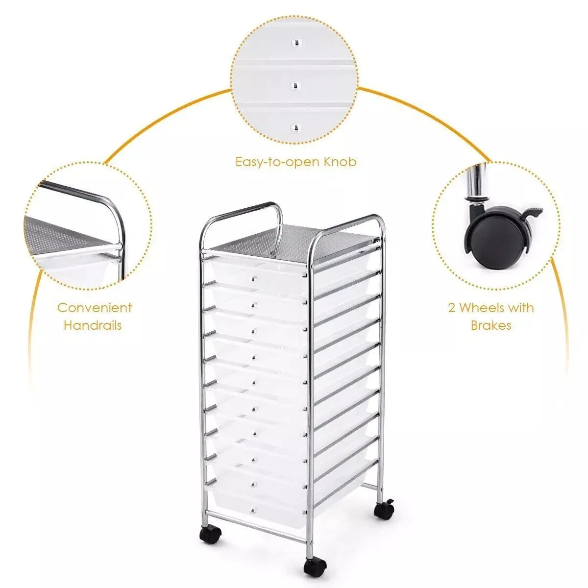 Costway 10 Drawers Storage Trolley Mobile Rolling Utility Cart Home Office Organizer in Clear 5