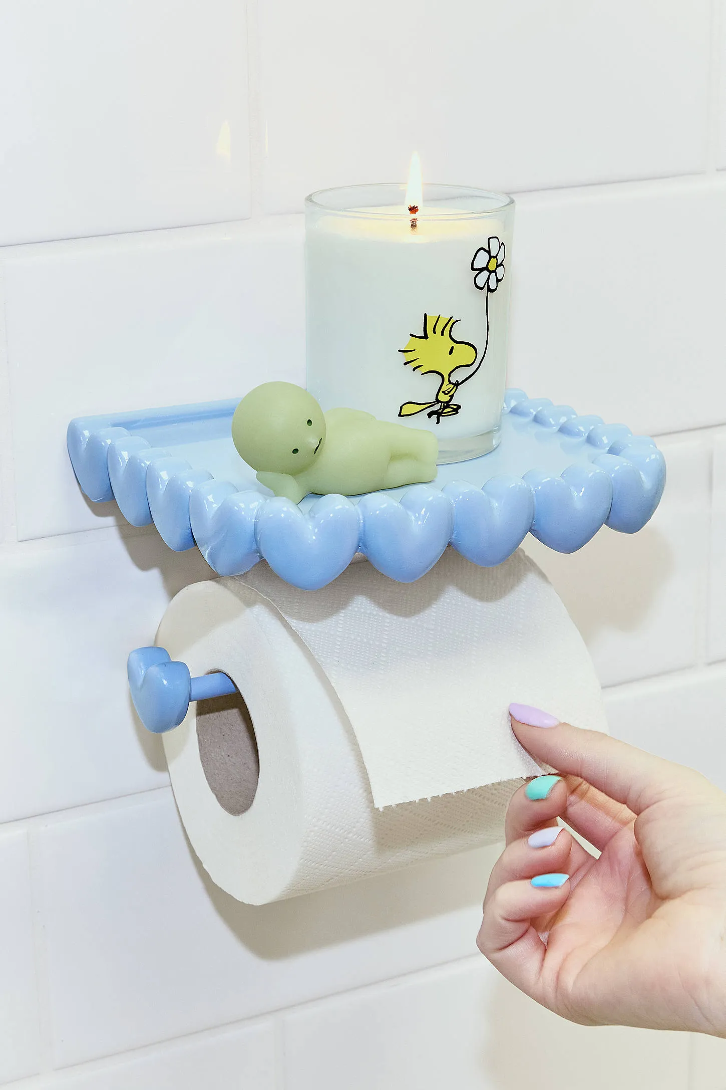 Eloise Heart Trim Toilet Paper Holder & Storage Shelf - Blue