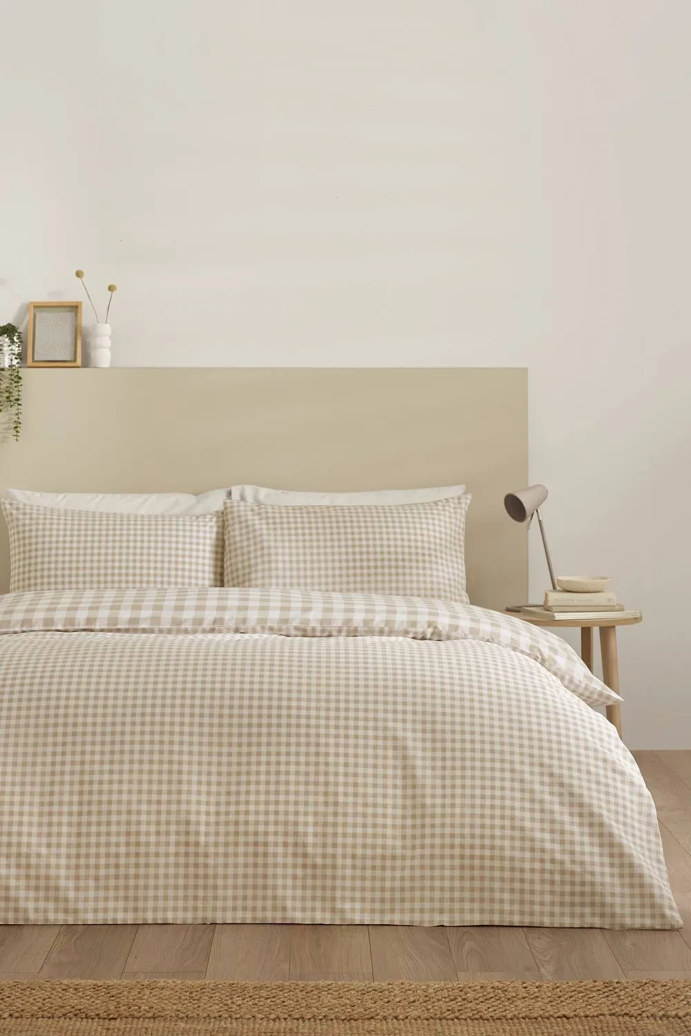 Catherine Lansfield 'Bamford Gingham Check' Reversible Duvet Cover Set in Natural