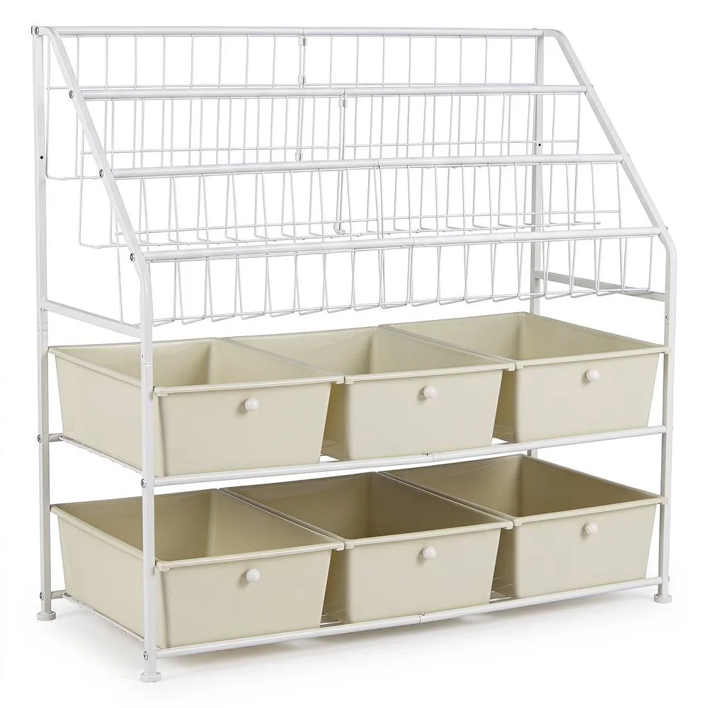 Costway 5-Tier Storage Organizer Metal Rack Shelf with 6 Removable Drawers in White