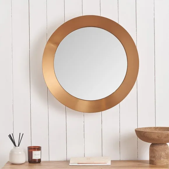 Angled Metal Frame Round Wall Mirror