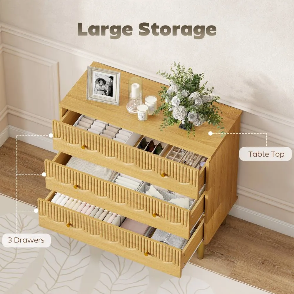 HOMCOM Chest of Drawers, 3 Drawer Dresser Steel Legs & Wooden Top, Oak in Natural 5