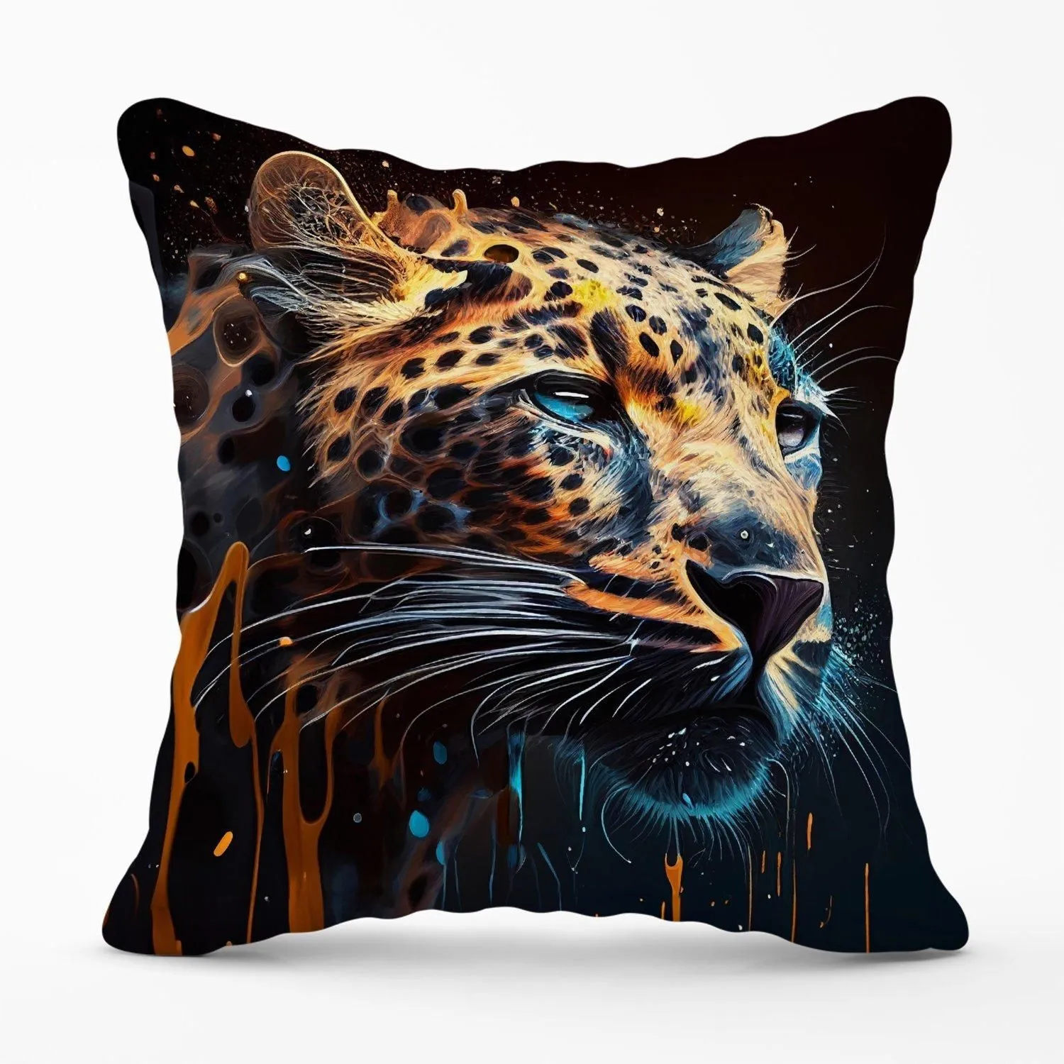 Warren Reed - Designer Leapoard Face Splashart On Dark Background Outdoor Cushion in Yellow
