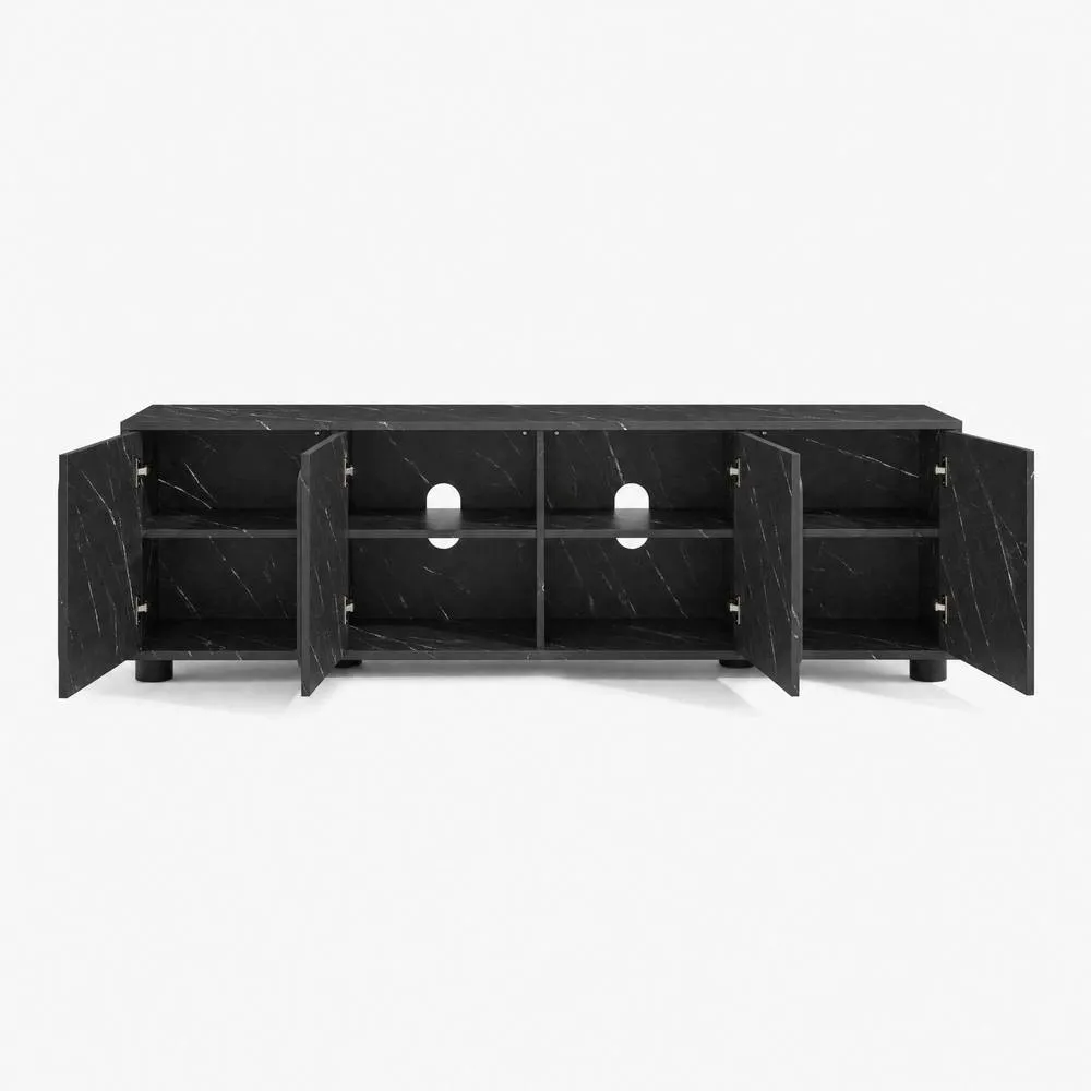 FurnitureboxUK Selene Marble Effect 4 Door Storage TV Stand in Black 5