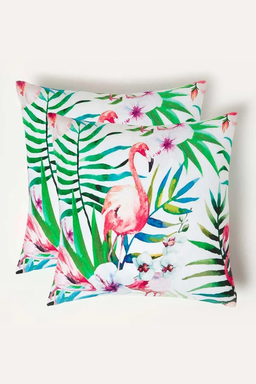 Homescapes Luxury Waterproof Pink Flamingo Outdoor Cushion 45 x 45 cm, Set of 2