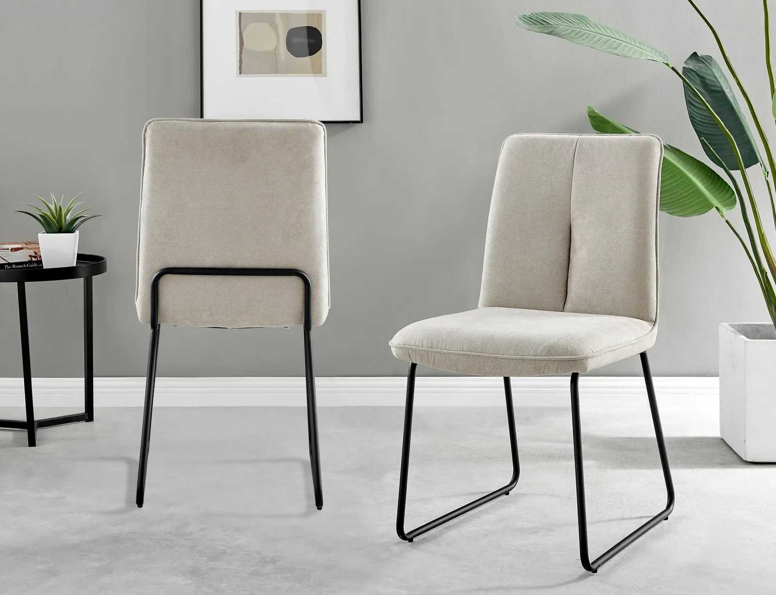 FurnitureboxUK Set of 2 Modern Chic Deep Padded Soft & Durable Stitched Fabric & Black Powder Coated Metal Leg Dining Chairs in Taupe 2