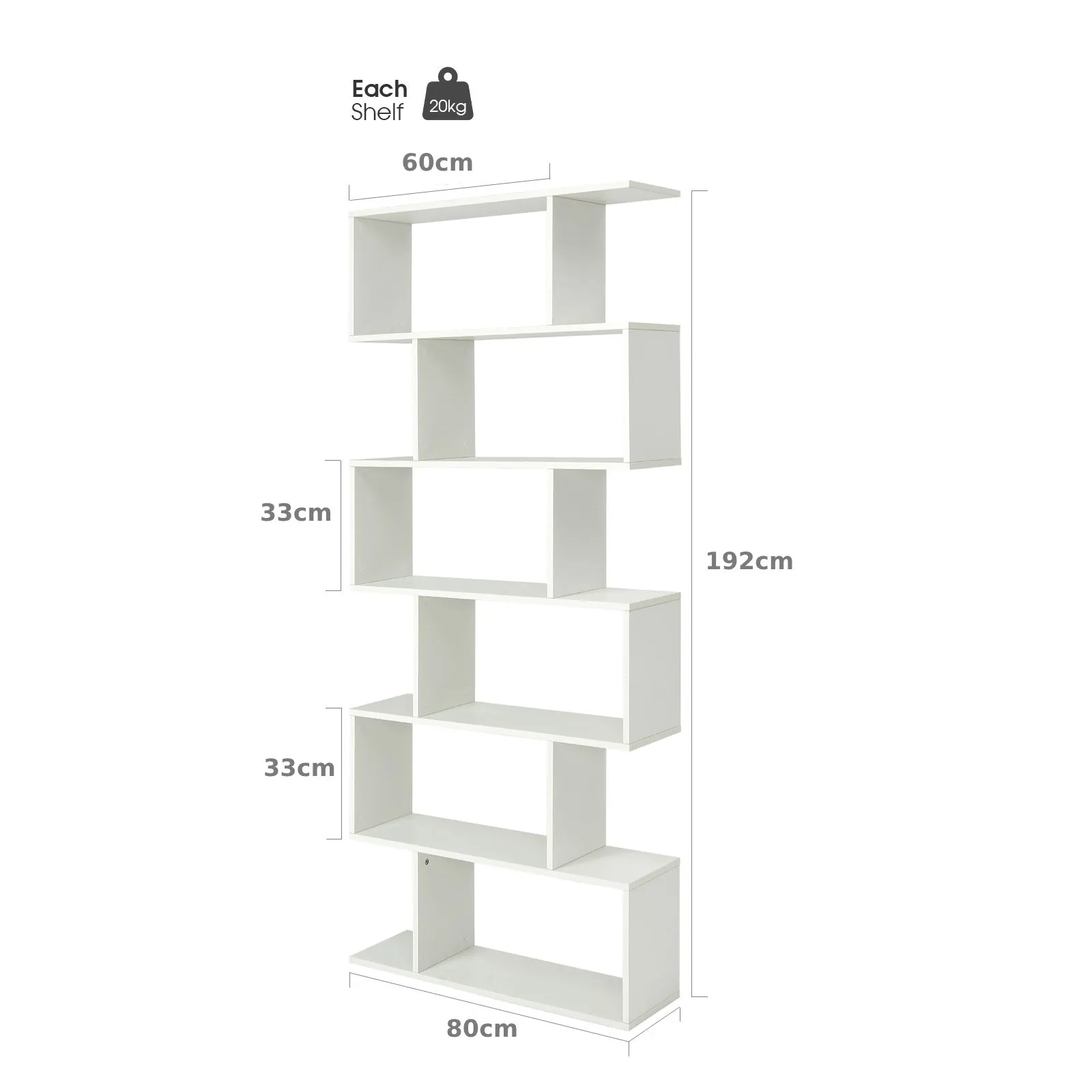 Costway 6-tier Bookcase Industrial S-Shaped Bookshelf Wooden Storage Display Rack in White 2