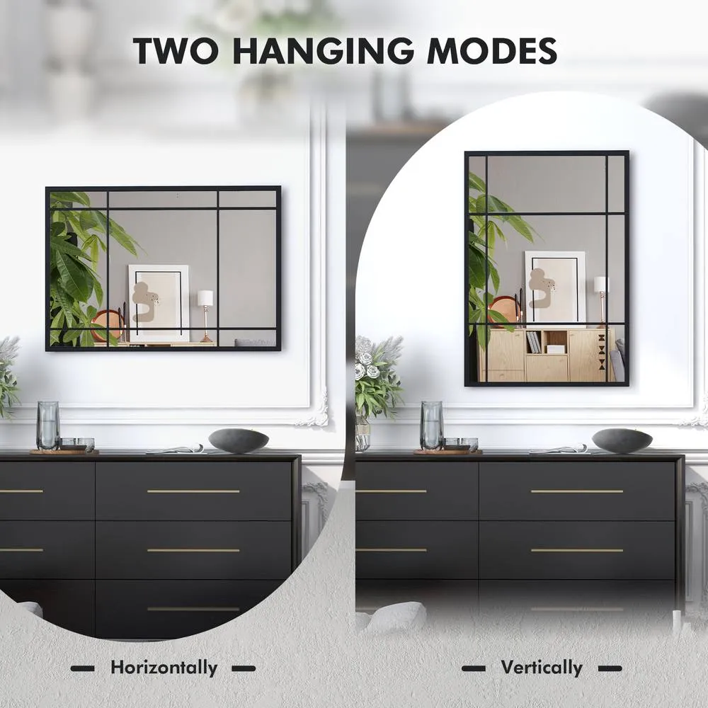 Costway 100x70cm Wall Mounted Mirror Rectangular Hanging Decorative Mirror in Black 3