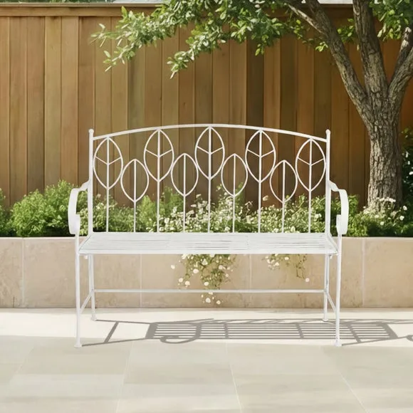 Rustic Leaf Metal Bench