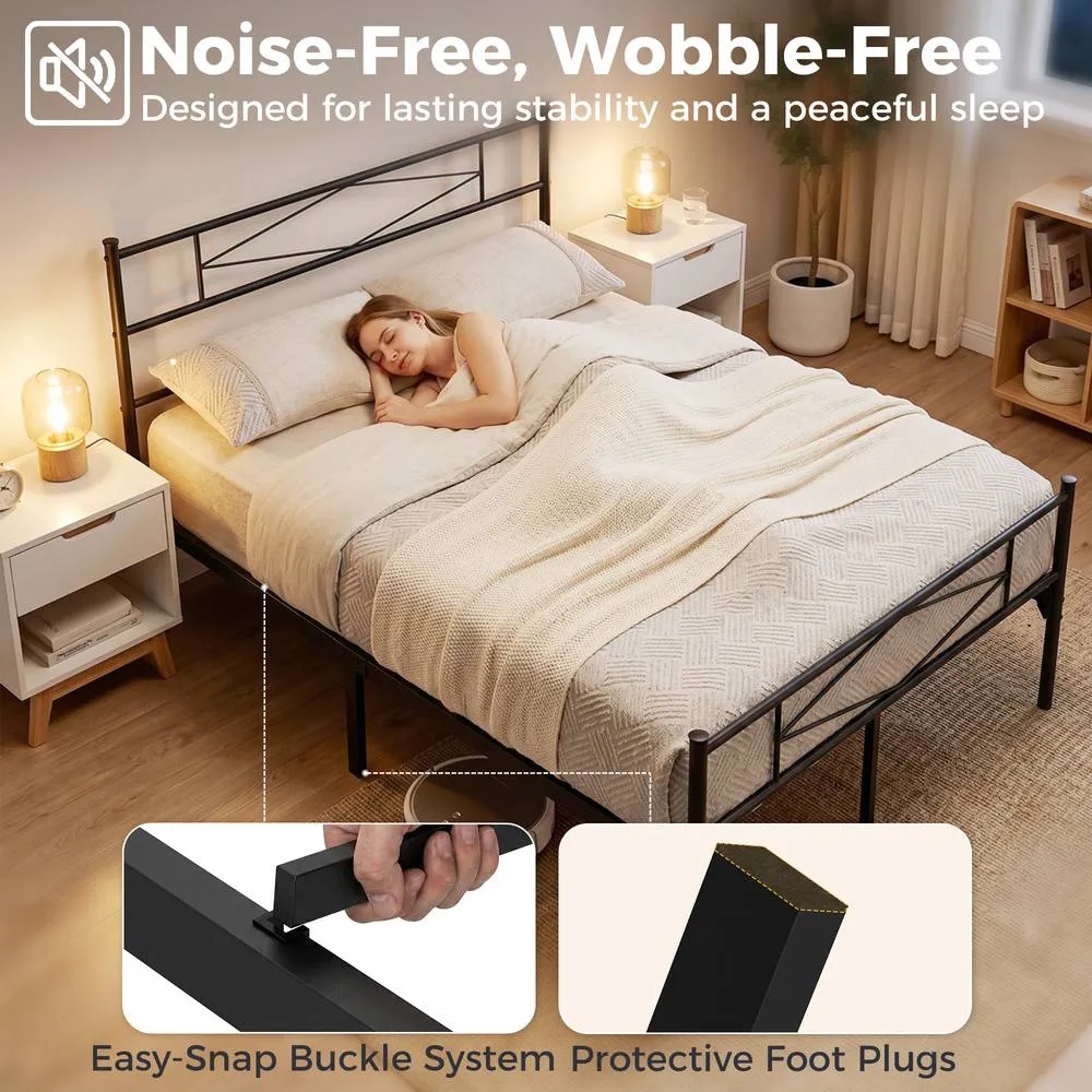 HOMCOM 4ft6 Double Bed Frame with Steel Slat Support, Noise-Free, Black 4