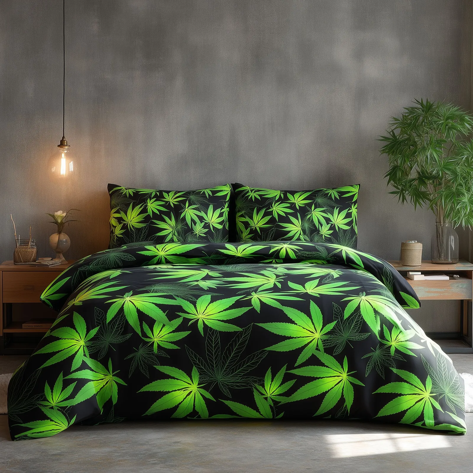 Snug City Duvet Cover & Pillowcase Black Or White Cannabis Design Bed Linen