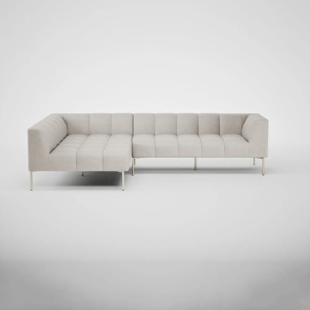 Heal's Quadro Left Hand Facing Chaise Sofa Leather Grain White 000 Stainless Steel Feet 2