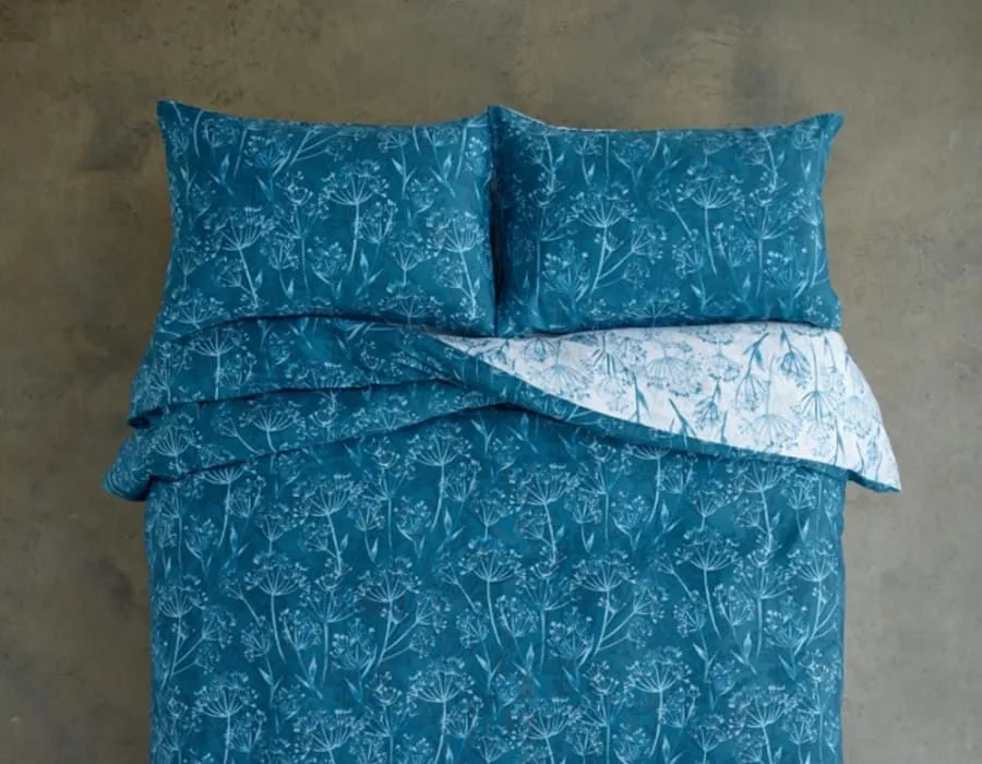 Deyongs Cow Parsley Cotton Rich Duvet Cover Set - Printed 200 Thread Count Soft Bedding in Blue 3