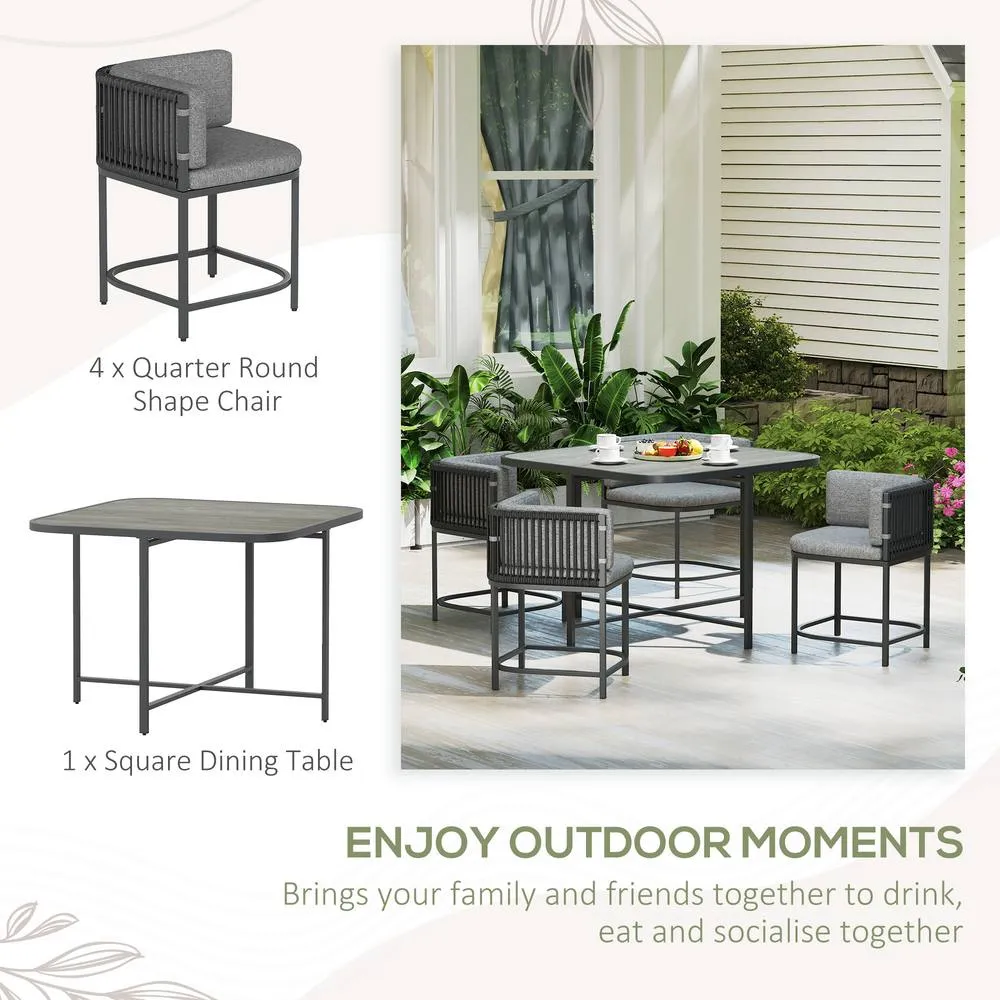OUTSUNNY 4 Seater Rattan Dining Set with Cushions, Charcoal Grey in Dark Grey 4
