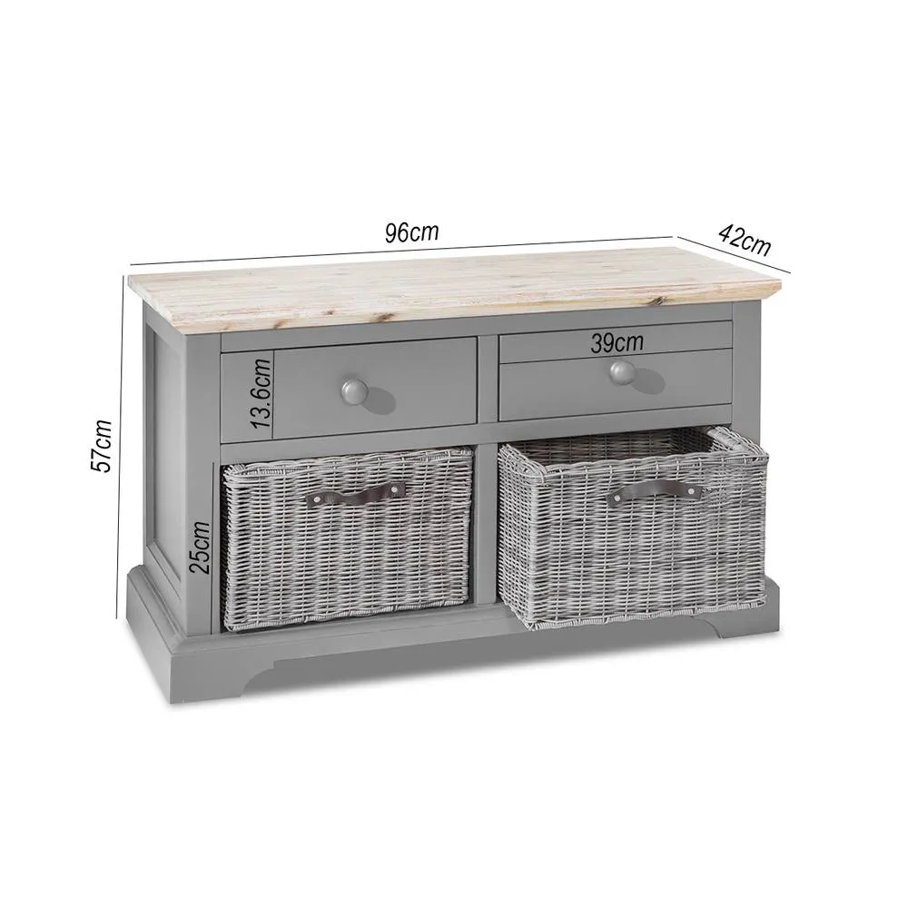 Statement Furniture Florence Storage Bench with 2 Drawers & 2 Baskets in Light Grey 2