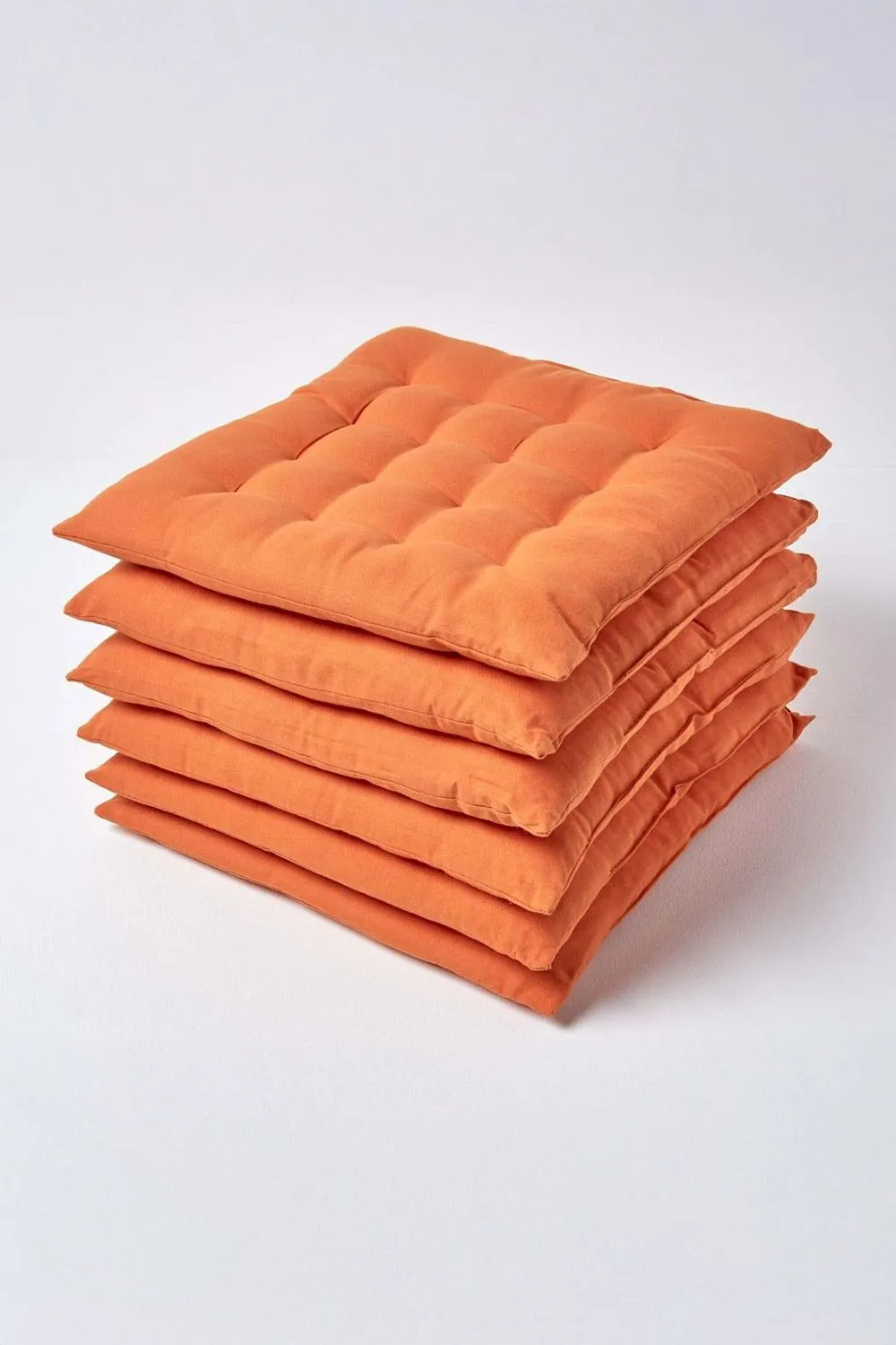 Homescapes 6 Pack Seat Pads Luxury 100% Cotton Indoor Outdoor Garden Cushion, 40cm in Burnt Orange 1