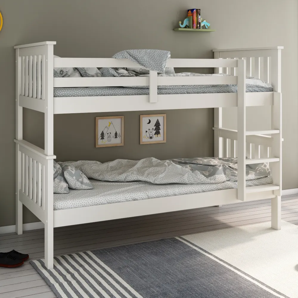 Atlantis - Single - Kids White Solid Pine Wooden Bunk Bed Frame - 3ft - Happy Beds 1
