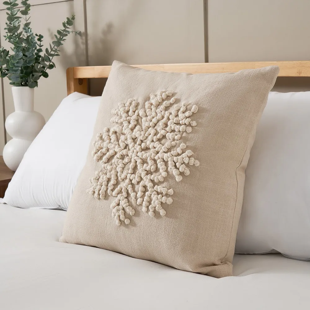 Bobble Snowflake Cushion, Natural