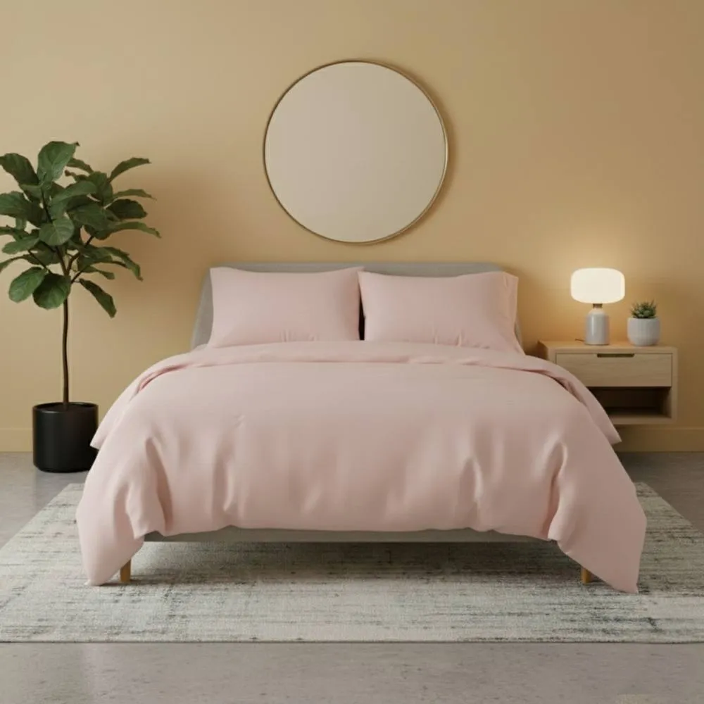 Snug City Flannelette Cotton Duvet Cover Set Soft Brushed Warm Bedding Set in Pink