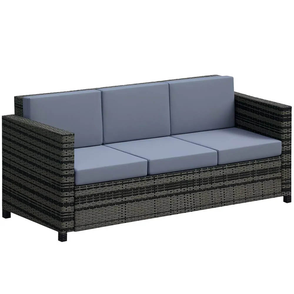 OUTSUNNY Rattan Wicker 3-seater Sofa Chair Patio Furniture w/ Cushion in Grey 2