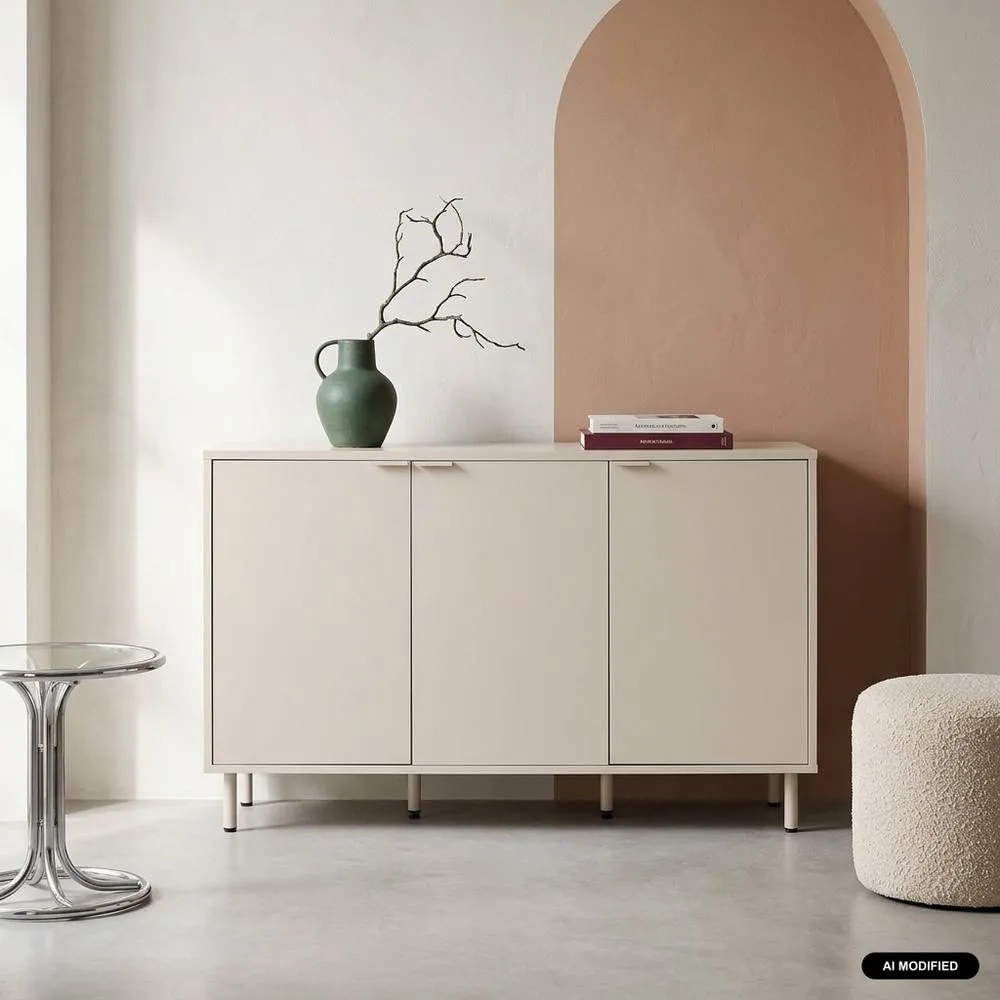sweeek Sideboard 3 doors 120cm wood decor & metal in Beige