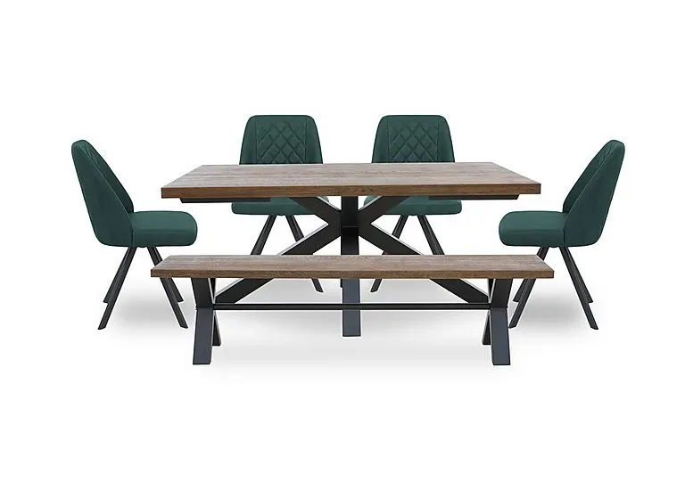Jupiter Dining Table with Star Base, Bench and 4 Swivel Chairs - Green