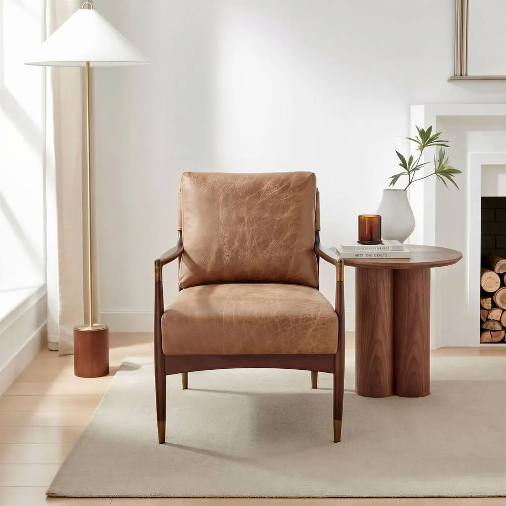 FurnitureboxUK Delia Tan Faux Leather Mid Century Modern Accent Chair 2