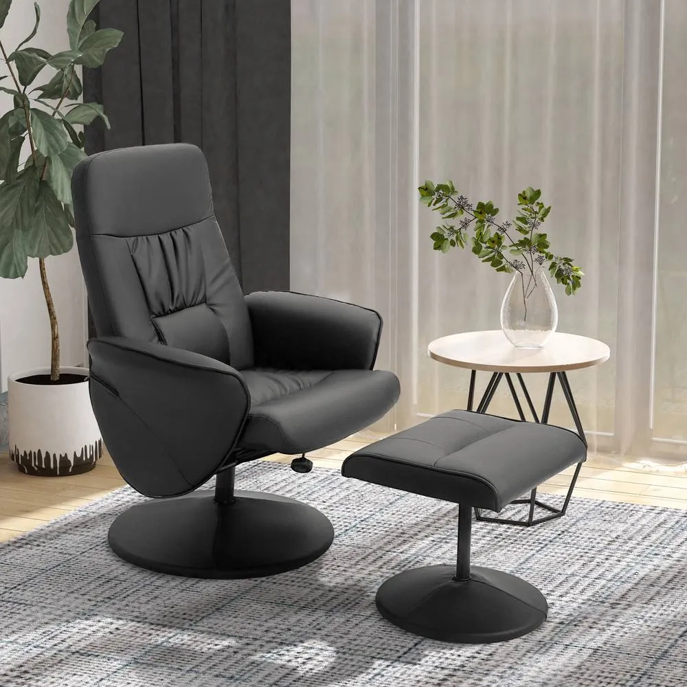 HOMCOM PU Leather Armchair & Footrest Swivel Recliner w/ Ottoman Black 2